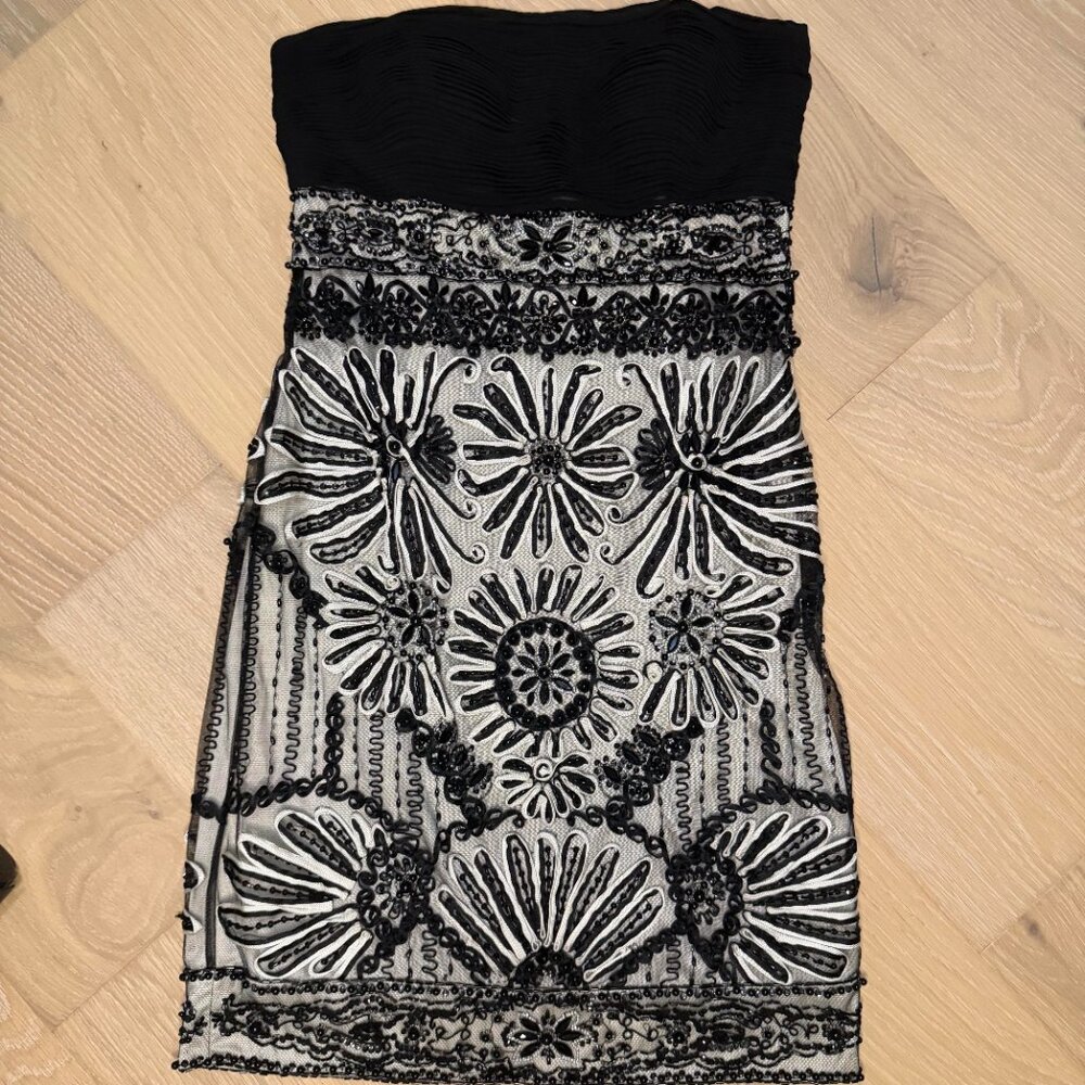 Sue Wong Nocturne Beaded Soutache Ribbon Strapless Dress Cocktail Evening NWT